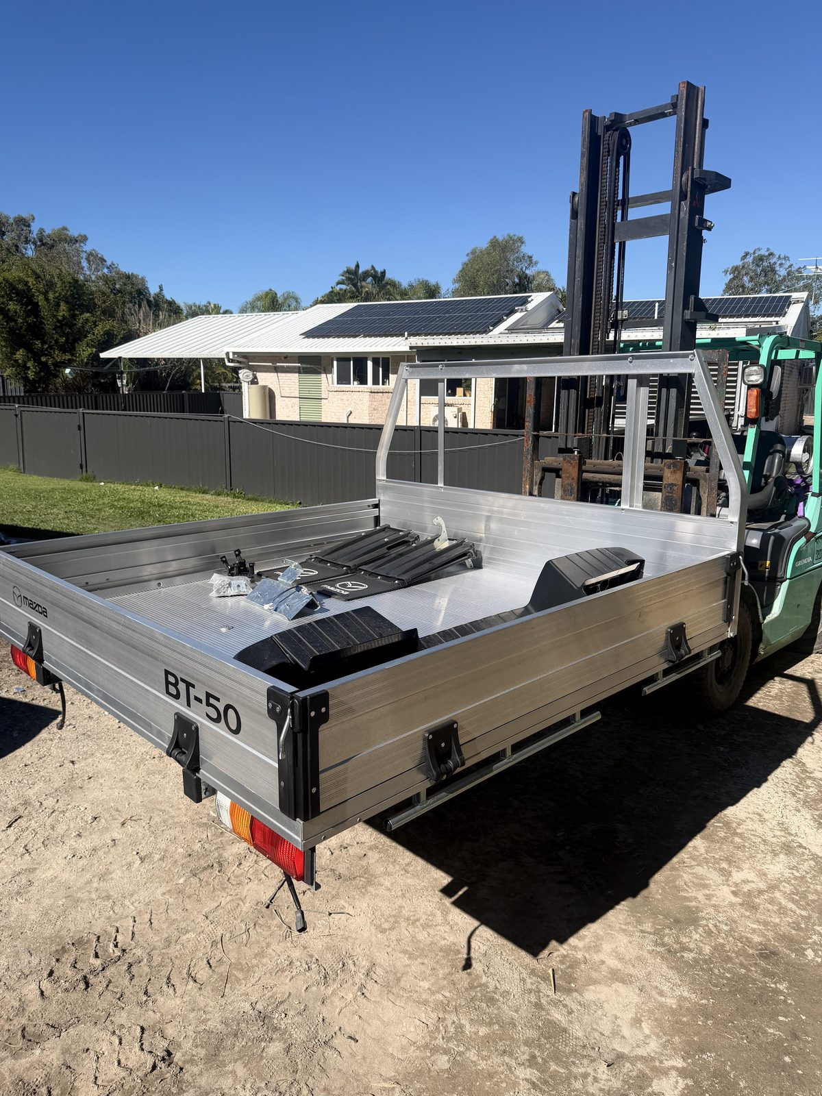 Used aluminium flatbed ute tray fitted at JCC Trays, Ningi Brisbane